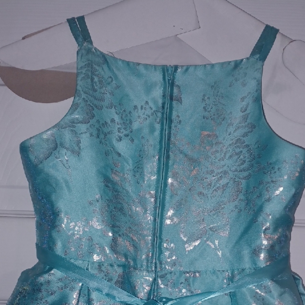 Pretty Aqua Blue Girl's Dress with Silver Accents - Picture 7 of 7